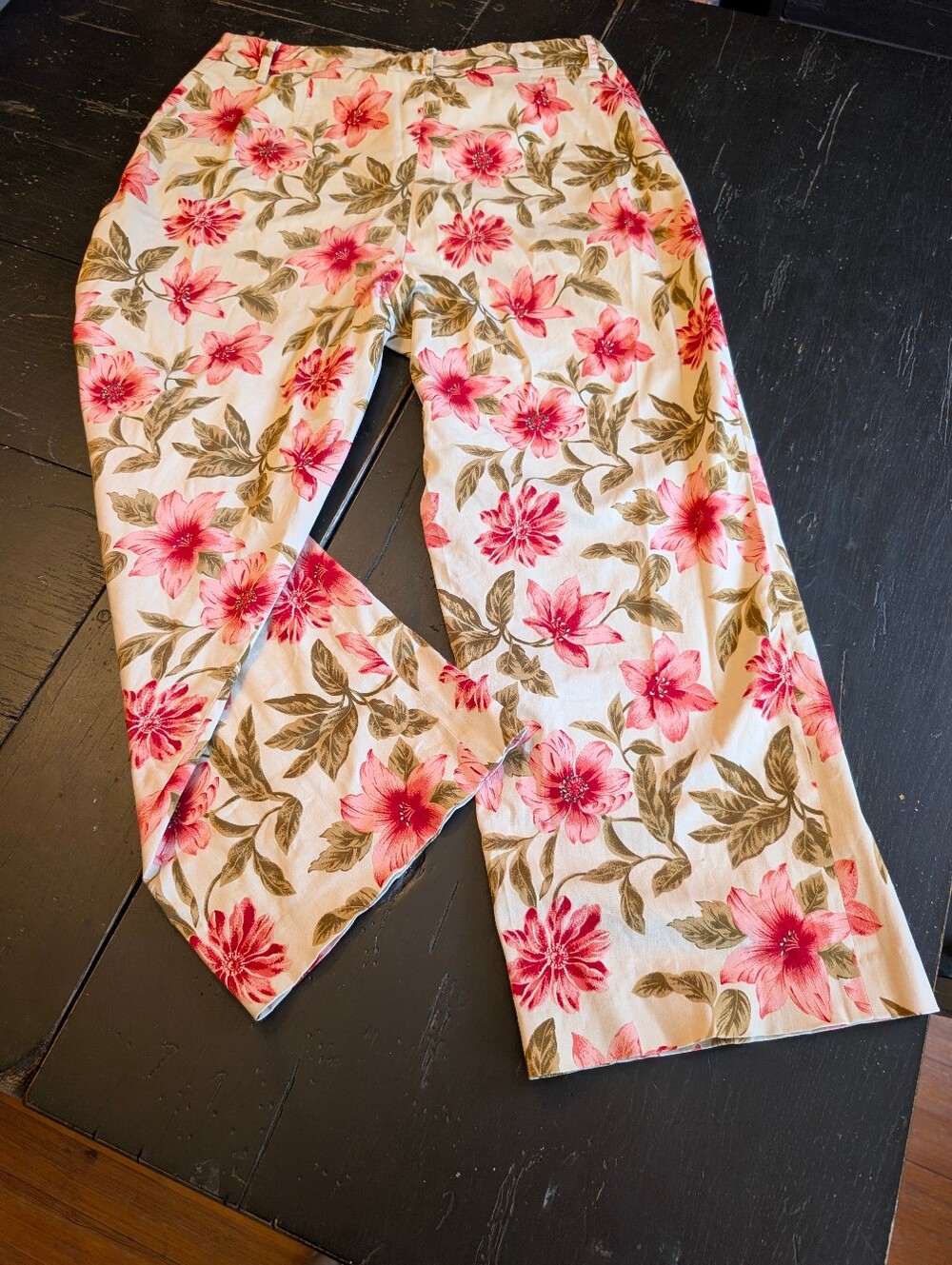 Herman Geist Floral Wide-Leg Pants Size 12 Botanical Coastal Chic Cottagecore